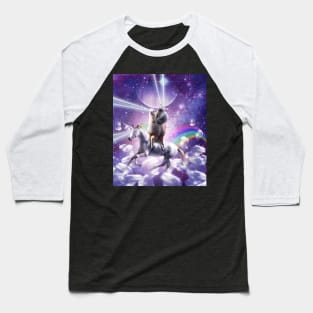 Laser Eyes Space Cat On Llama Unicorn - Rainbow Baseball T-Shirt